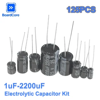 Elektrolytkondensator-Sortiment-Set, 25 Werte, 1μF-2200μF, 16V/25V/50V (125 Stück)