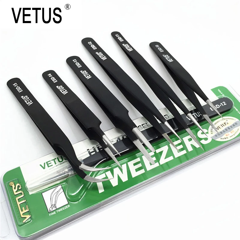 Vetus 1 stücke esd 10 11 12 13 14 15 anti statische edelstahl pinzette set für elektronische handy reparatur