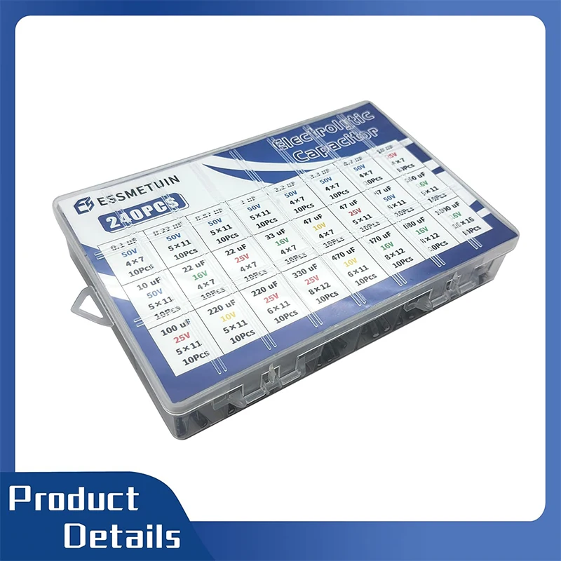 Elektrolytkondensator-Sortiment-Set, 24 Werte von 0,1 uF (240 Stück) – Bild 2