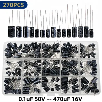 15-Werte Elektrolytkondensator-Sortiment-Set, 270 Stück 0,1uF bis 470uF Aluminium-Elektrolytkondensatoren-Set