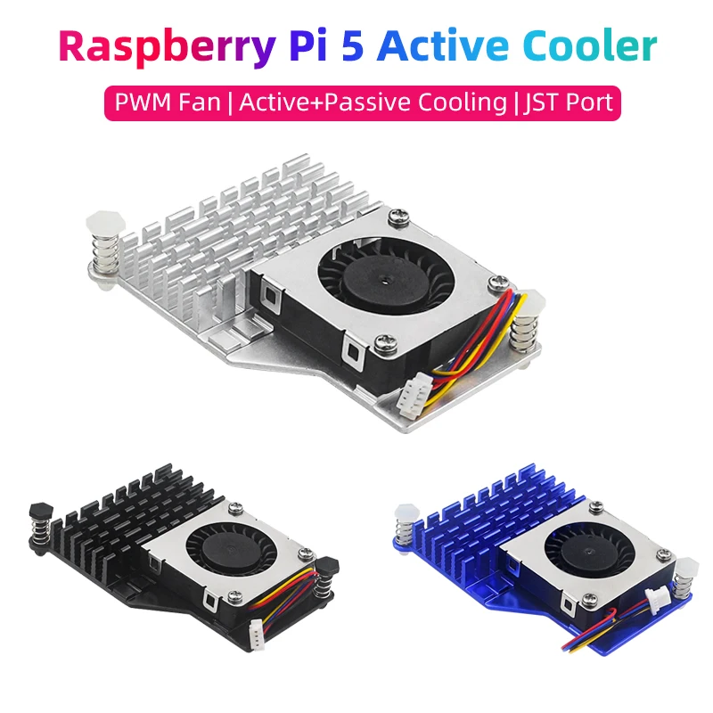 Raspberry Pi 5 Aktiver Kühler Aluminium-Kühlkörper Geschwindigkeitsregulierbarer PWM-Lüfter Schwarz Silber