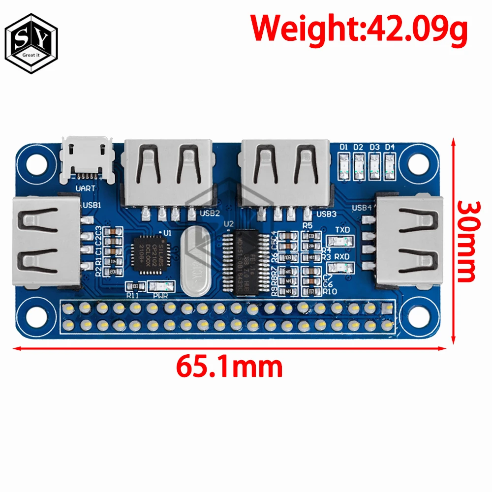 4 Ports USB HUB HAT für Raspberry Pi 3/2/Zero W Extension Board USB – Bild 2