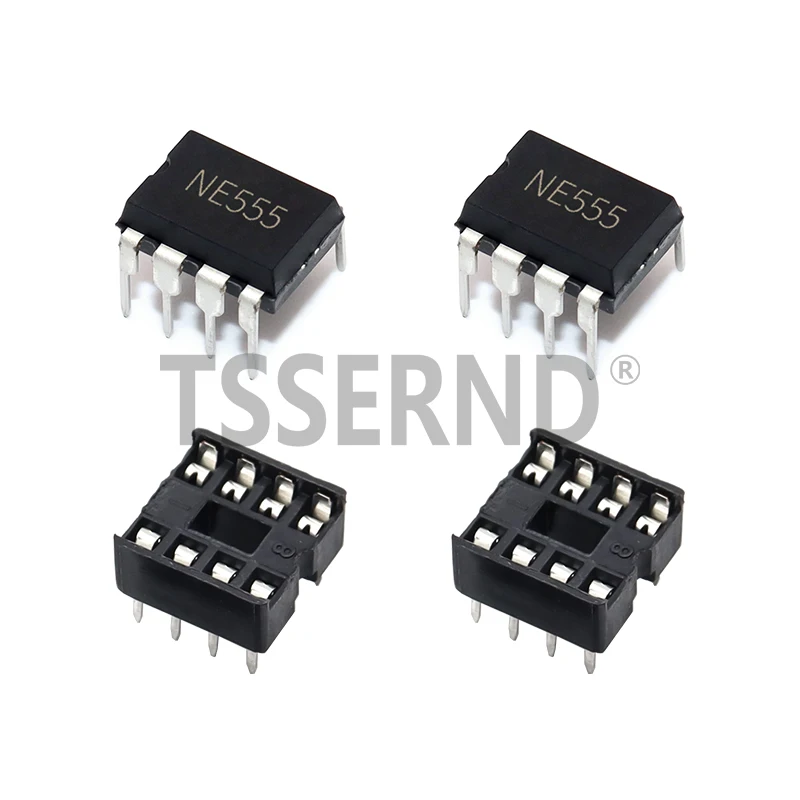 (10 Stück) NE555 NE555P IC 555 Timer-Programmier-Oszillator-Chip und 8-polige DIP-Sockel (20 Stück)
