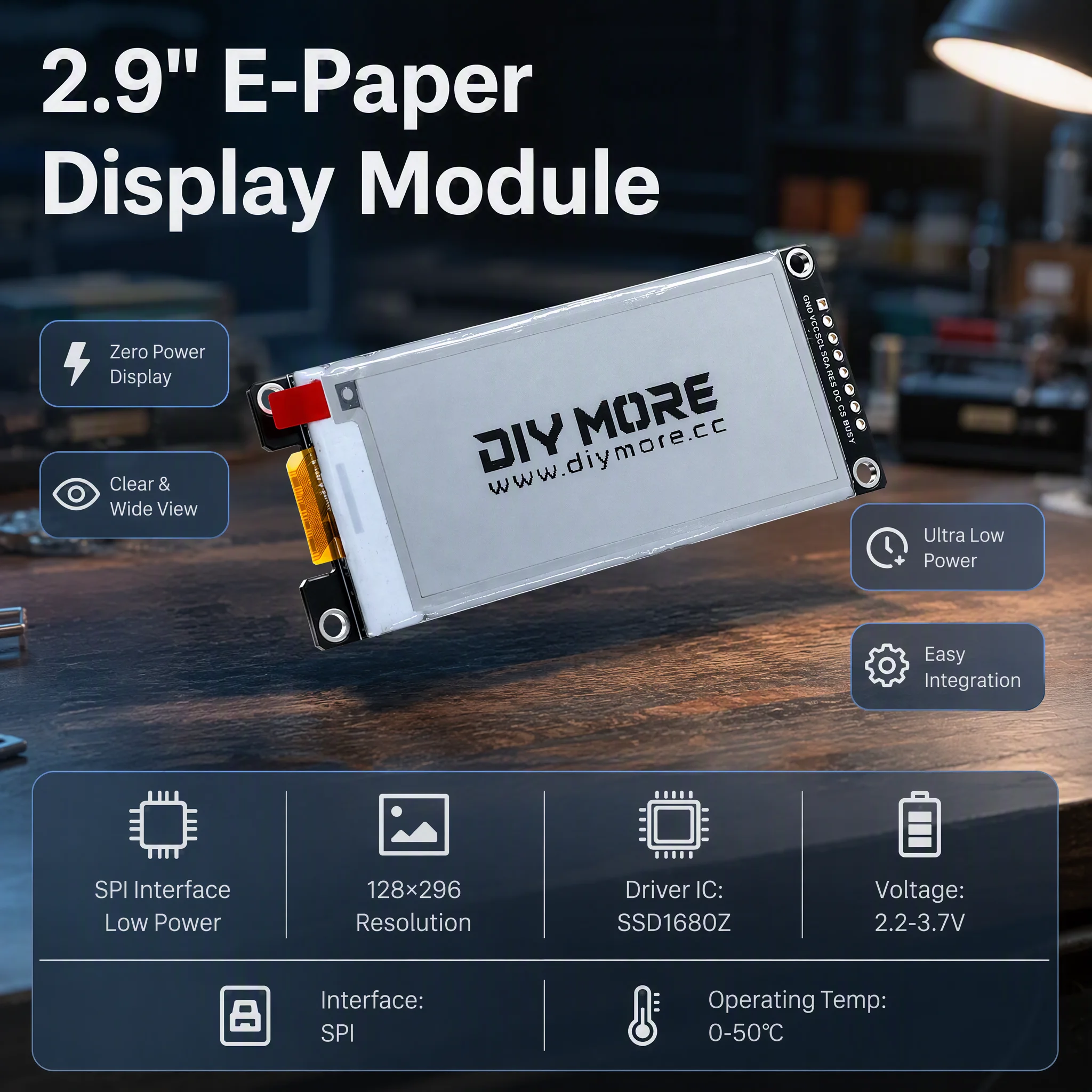 E-Ink E-Paper-Bildschirm E-Paper-Display-Modul 128x296 152*152 SSD1680Z SPI DC2.2‑3.7V Schwarz-Weiß/Vierfarbig