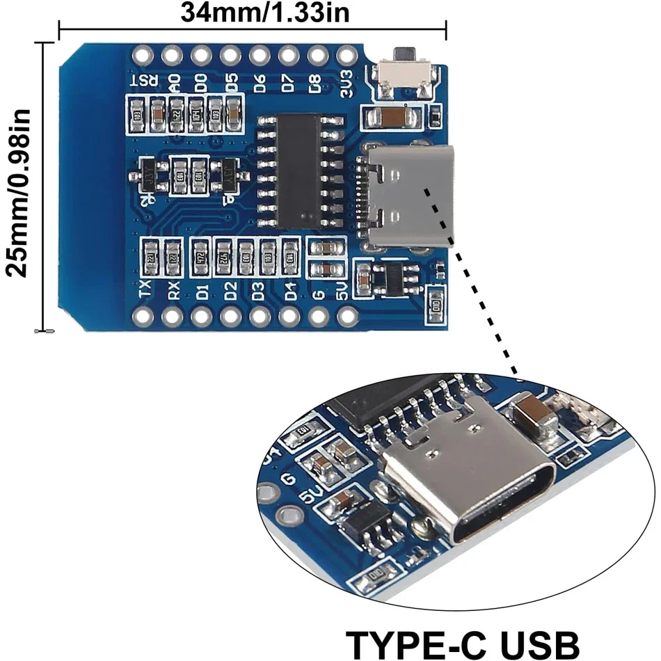ESP8266 ESP-12F MINI D1 NodeMCU Entwicklungsboard TYPE-C USB CH340C WiFi-Modul für Arduino IDE