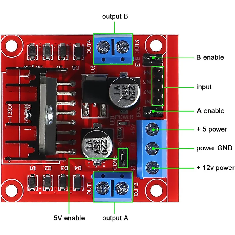 L298N Motorsteuerungsplatine L298 Modul für Arduino Dual H-Brücke DC – Bild 2