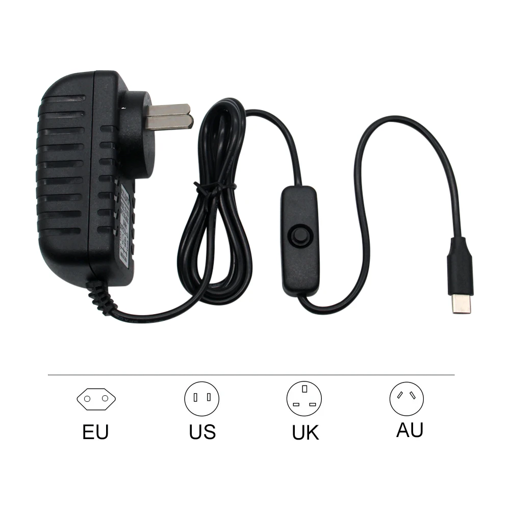 Raspberry Pi 4 Power Adapter 5V 3A Typ-C Mit AUF/OFF Schalter Taste EU – Bild 2