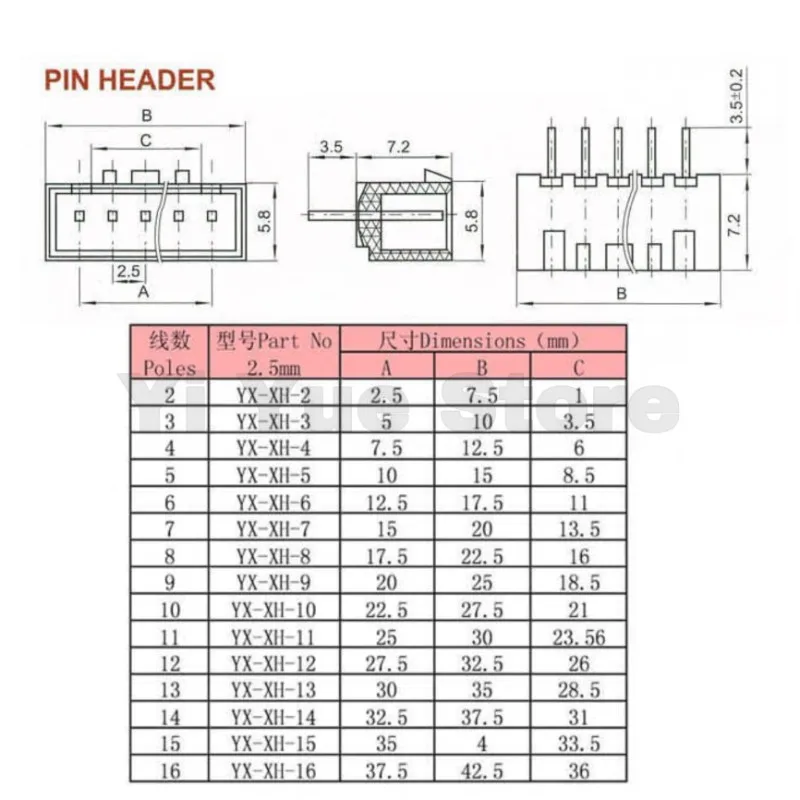 XH 2,54 2p 3p 4p 5p 6pin 2,54mm Pitch Pin Header JST (1000 Stück) – Bild 6