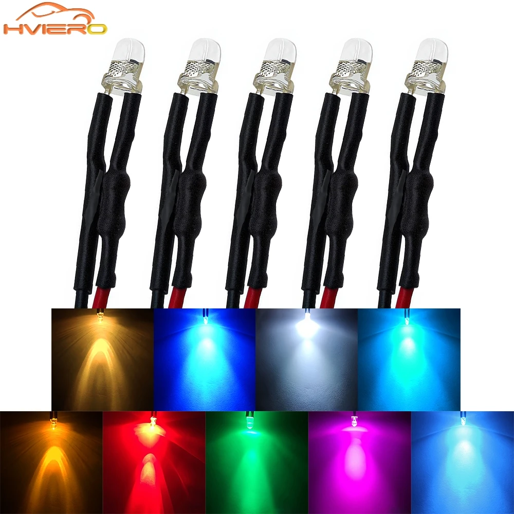 5/10/20X 3mm Runde LED 5-12V 20cm Vorverdrahtet Weiß Blau Gelb Diode Lampe DIY Billboard Dekoration