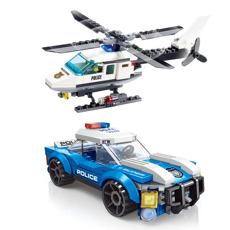 DIY Baustein-Set Polizeiauto Spielzeug Kreatives Lehrreiches Patrouillenfahrzeug für Kinder Spaßiger