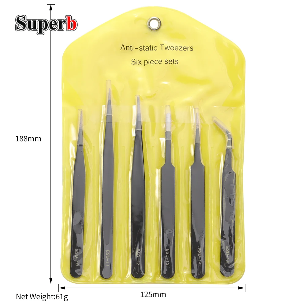 Präzisions-Pinzetten-Set, ESD antistatische Pinzetten aus (6 Stück) – Bild 6