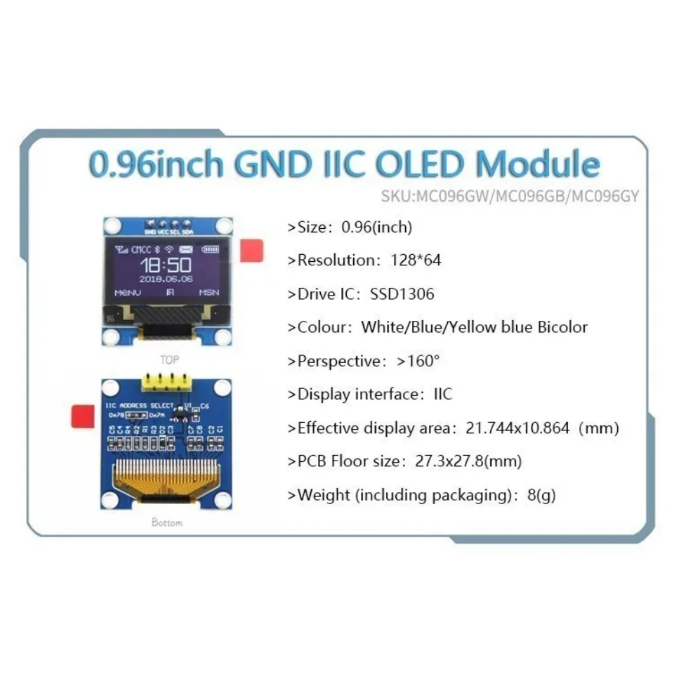 OLED 0,91 Zoll/0,96 Zoll/1,3 Zoll OLED-Displaymodul IIC I2C SPI 128X64 – Bild 6