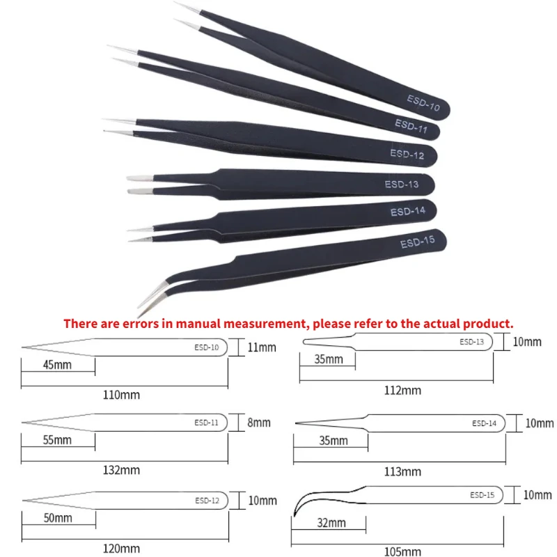 Präzisions-Pinzetten-Set, ESD antistatische Pinzetten aus (6 Stück) – Bild 6