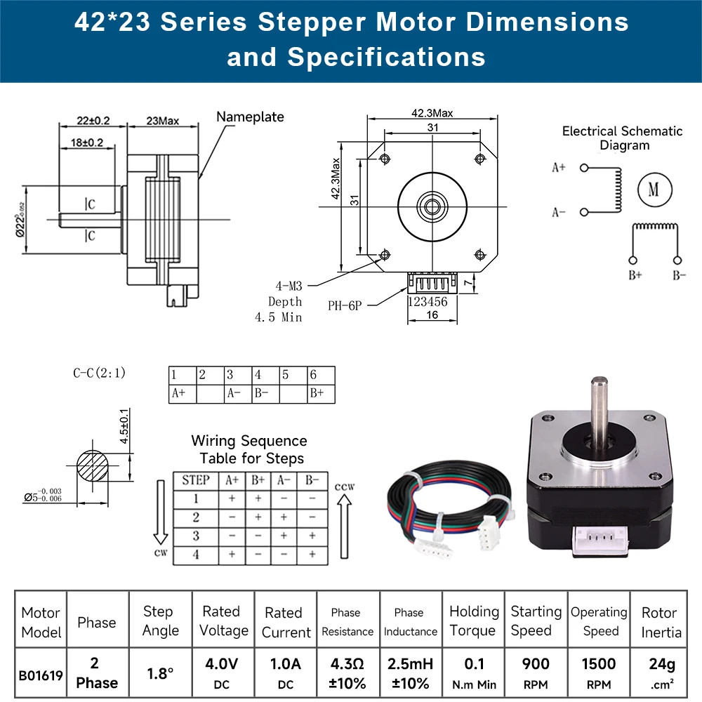 Nema 17 Schrittmotor 23/34/40/47/48/60mm 2-Phasen Hybrid 1,5A 42 Schrittmotor 42BYGH 4-Leiter für CNC Reprap
