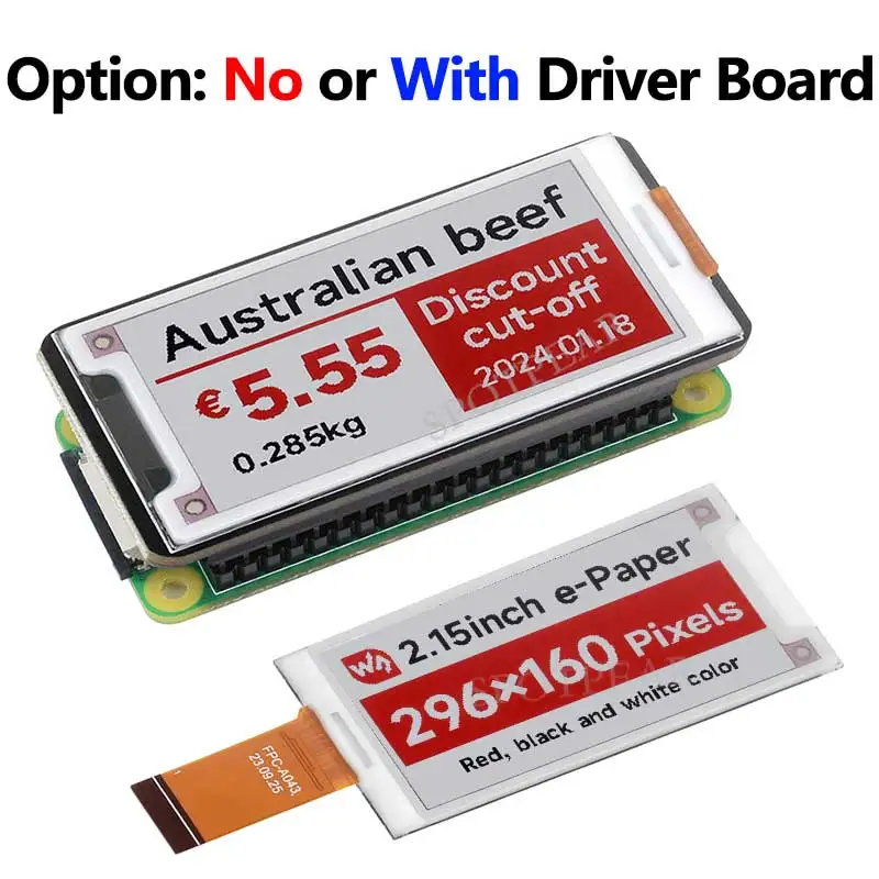 2,15 Zoll 296×160 E-Paper HAT+ B E-Ink Rot/Schwarz/Weiß Display für Raspberry Pi /Arduino /Jetson Nano /STM32