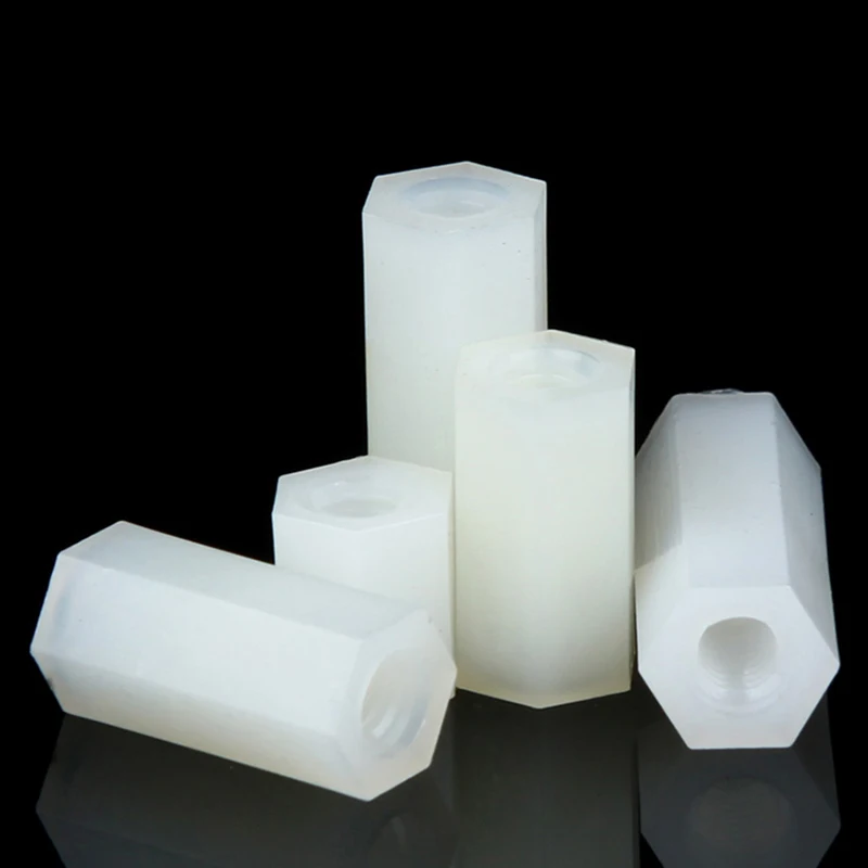 Weiße Nylon-Sechskant-Abstandshalter, Buchse auf Buchse, M2, M2,5, M3 – Bild 2