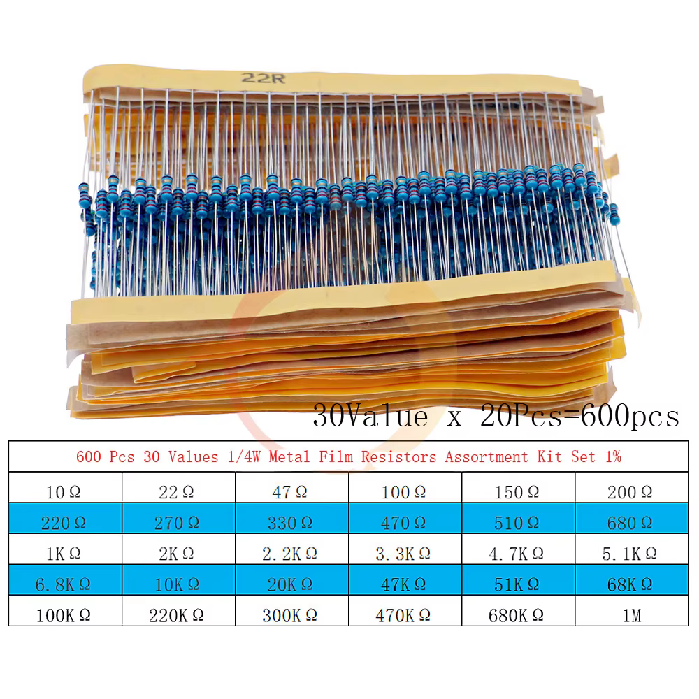 1/8W 1/4W 1/2W 1W 2W 3W 5W Metallfilm-Widerstände Sortiment-Set 1% Elektronische Komponenten Widerstandspaket