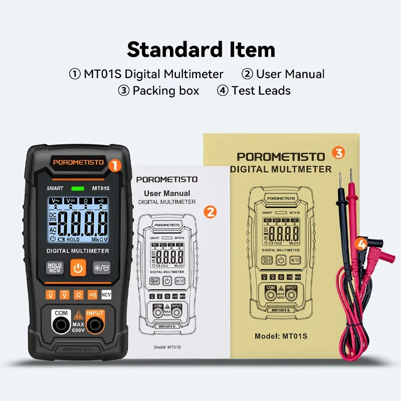 MT01S Digitalmultimeter 4000 Zählungen Smart Auto-Range AC/DC Spannungswiderstand Kontinuitätstest