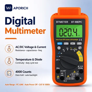 Digitales Multimeter mit 4000 Messungen, automatische Bereichswahl, Voltmeter, DC/AC-Spannung, Strom