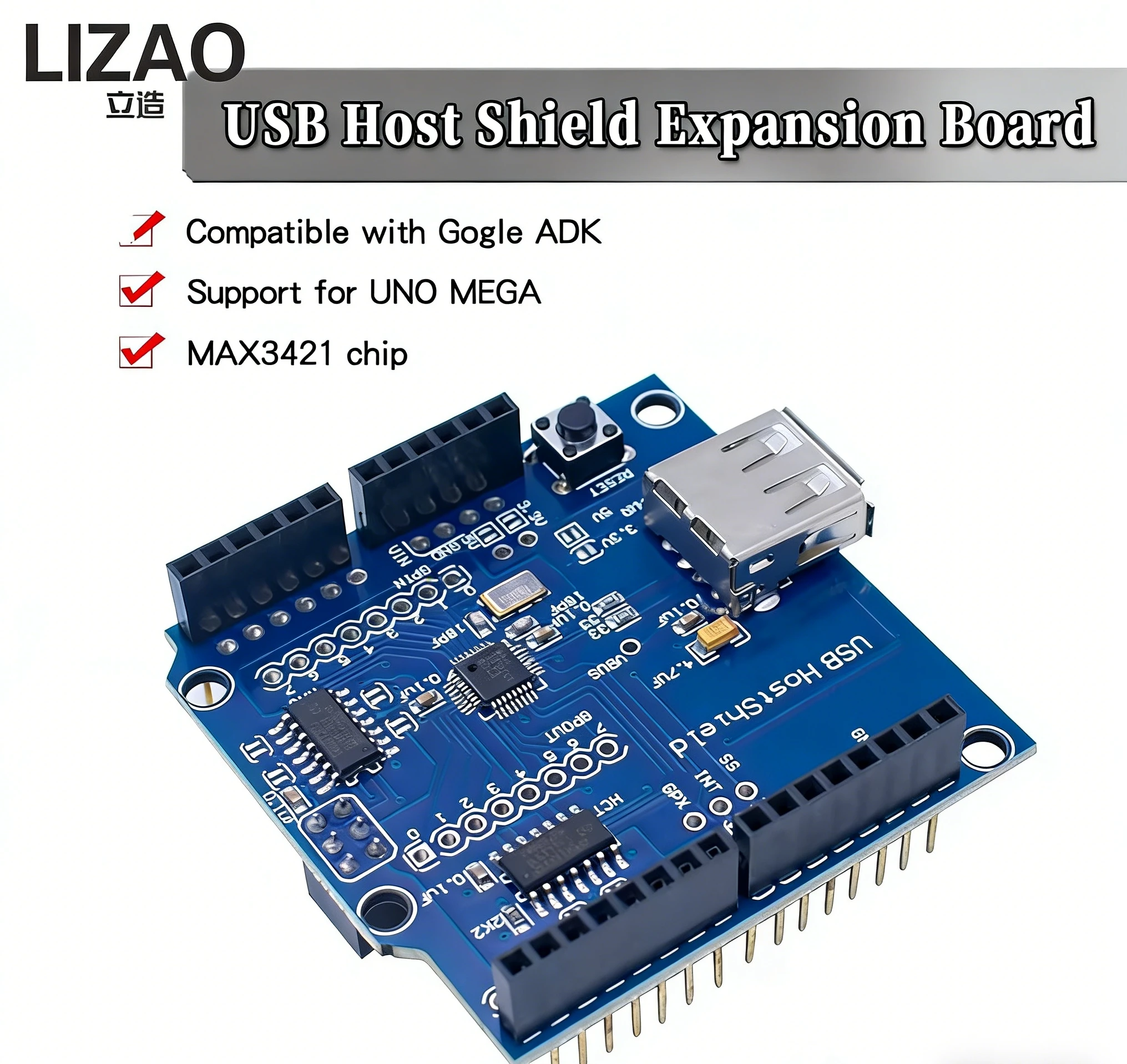 LIZAO USB Host Shield 2.0 für Arduino UNO MEGA ADK DIY MAX3421 Elektronisches Modulboard Kompatibel