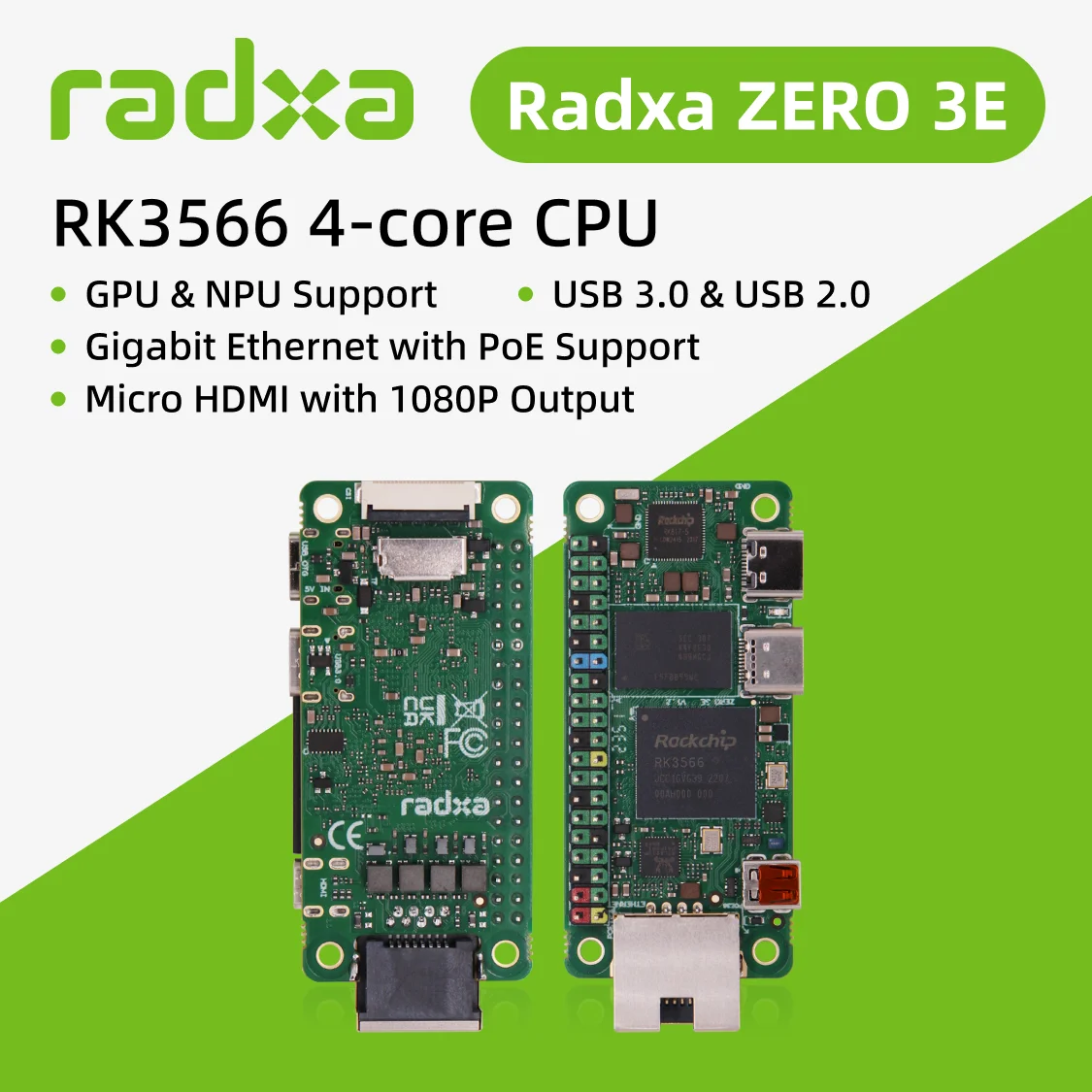 Radxa zero 3e rk3566 4-Kern-CPU sbc, gpu, npu, hdmi mit 1080p Ausgang und Gigabit-Ethernet