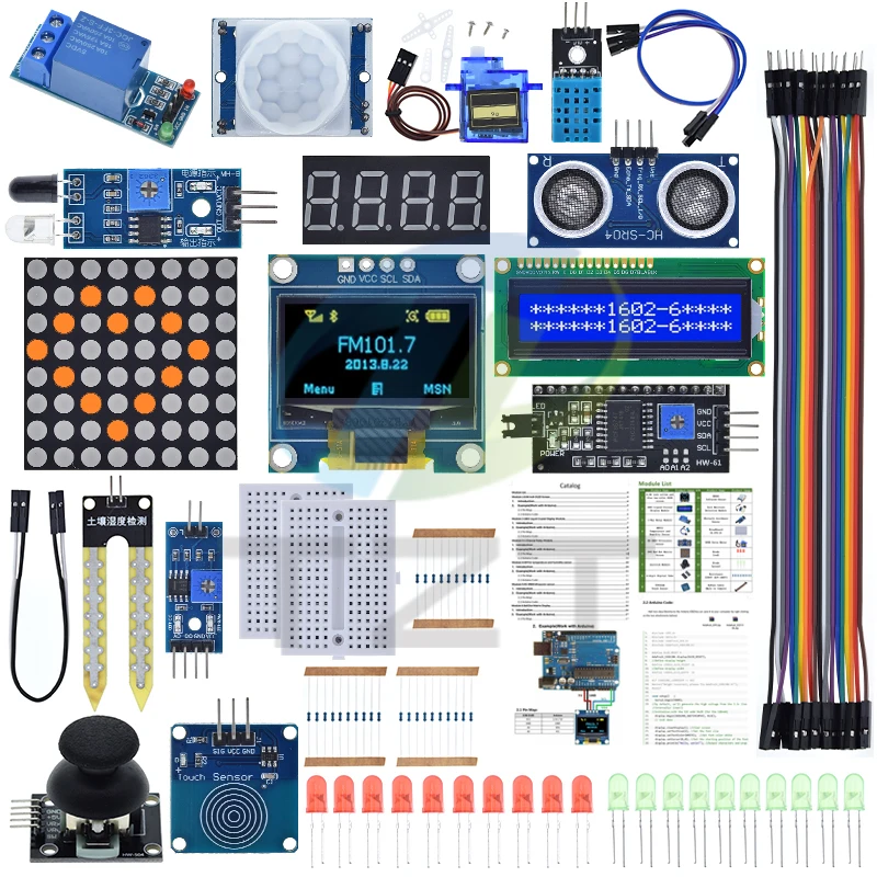 UNO R3-Kit-Modulsensor mit 0,96 Zoll OLED 1602 LCD-Display, Relais, Servomotor, DHT11
