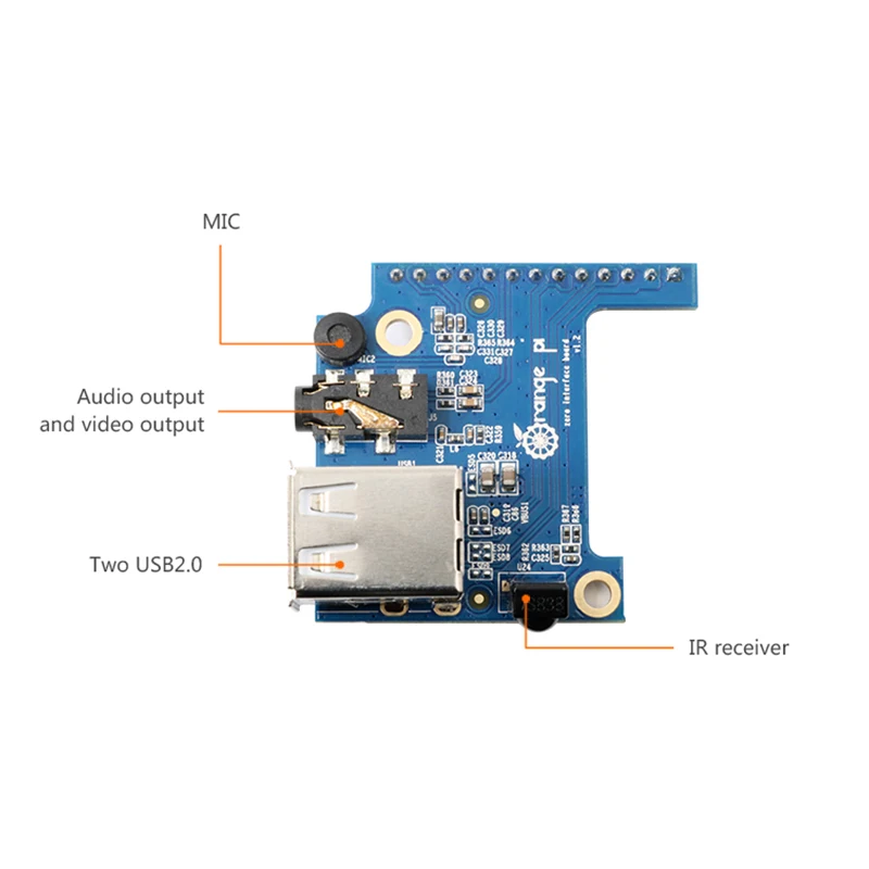 Orange Pi Zero Erweiterungsplatine USB 2.0 x2 Audio Video Mic – Bild 6