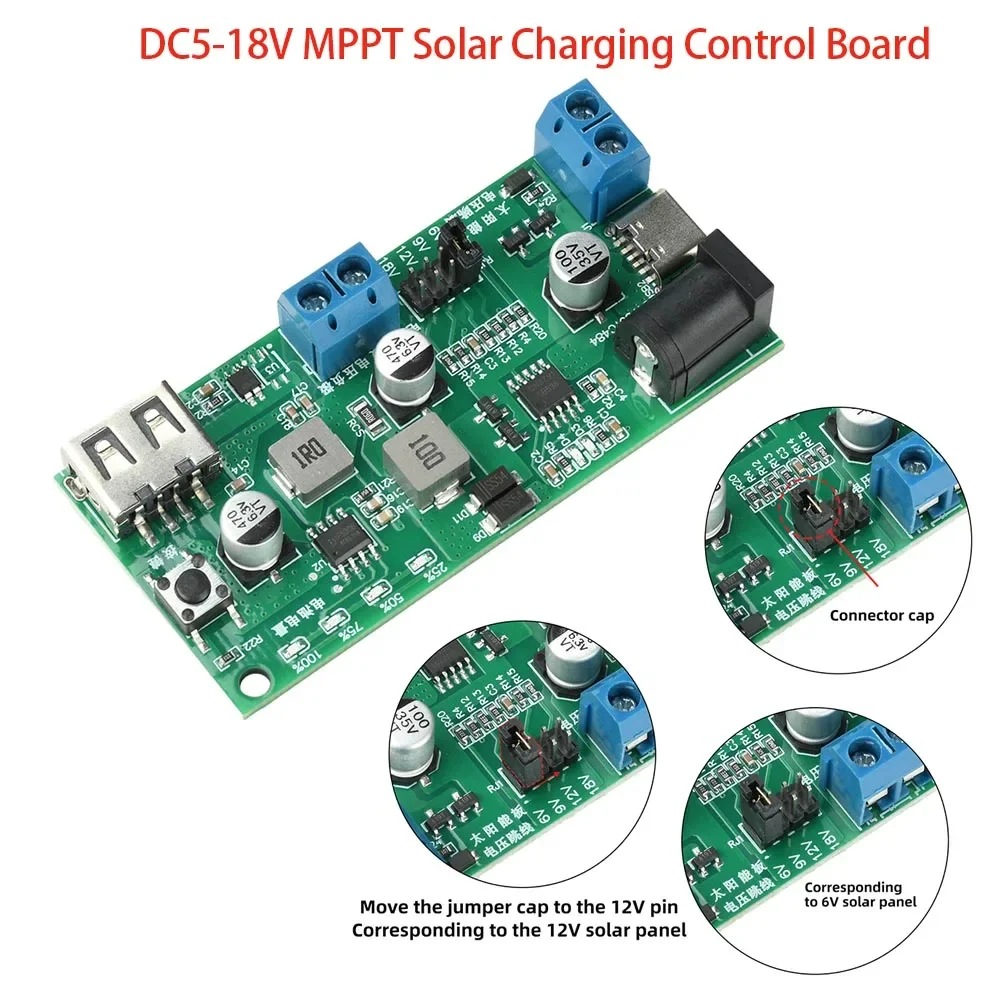MPPT Solar-Ladereglerplatine DC5-18V 2.5A Solarpanel-Reglermodul Typ-C DC5V USB für 3.7V 18650