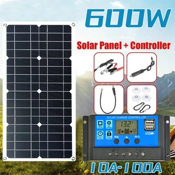 600 W Solarpanel, 12 V Solar-Set, flexibel, tragbar, mit 100 A-Controller, geeignet für Zuhause, Outdoor