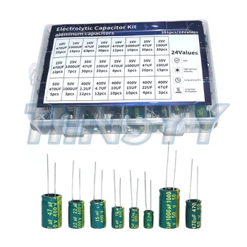 Elektrolytkondensator-Set Hochfrequenz-Sortiment 10V 16V 25V 35V 50V 400V 10uF 100uF 470uF 1000uF (391 Stück)