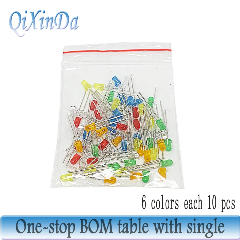3 mm 5 mm LED-Dioden-Sortiment-Set, Weiß, Grün, Rot, Blau, Gelb, Orange, F3, F5, LEDs, Leuchtdioden