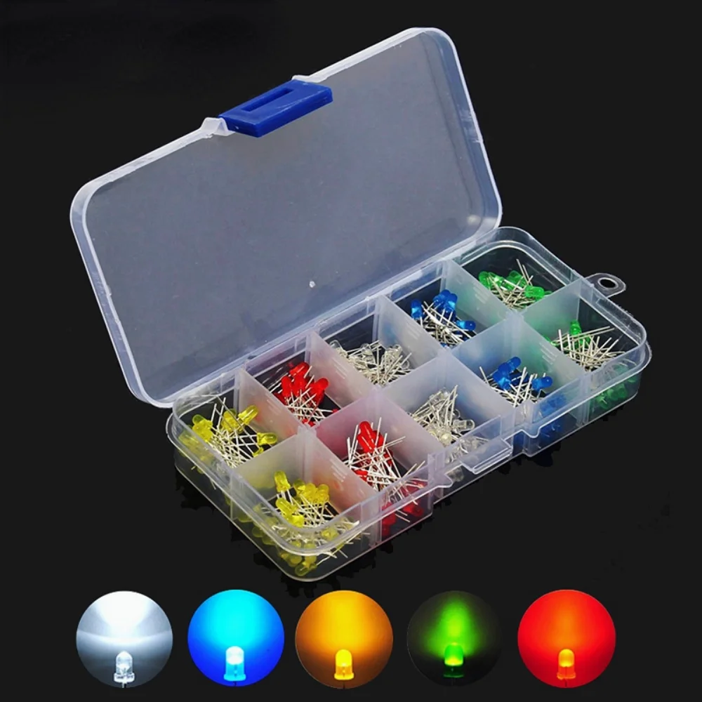 3 mm 5 mm LED-Dioden-Sortiment-Set, Weiß, Grün, Rot, Blau, Gelb, Orange, F3, F5, Mini-Leuchtdiode