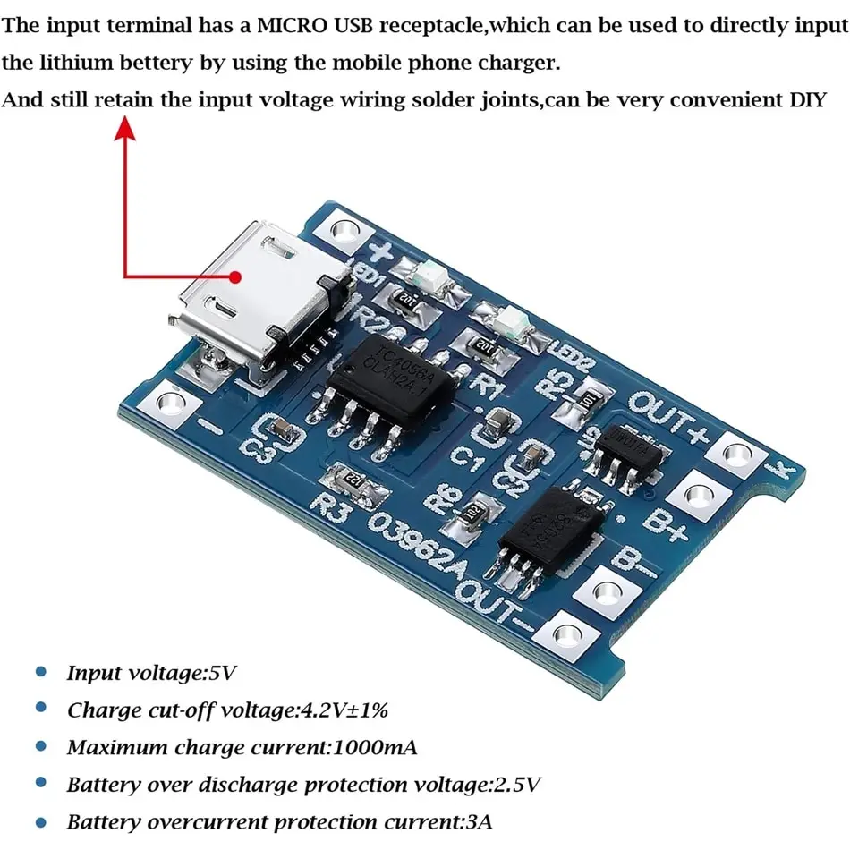 5V 1A 18650 Lithium-Batterie Lade Board TP4056 Lithium Lade (10 Stück) – Bild 5
