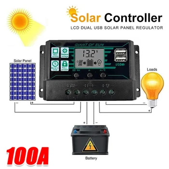Solarladeregler 100 A PWM LCD-Display 12 V/24 V Dual USB 5 V Ausgangspanel Batterieregler Intelligent