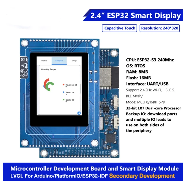 ESP32-S3 LVGL WIFI&BLES HMI-Entwicklungsboard RGB LCD Ar-duino Grafikdisplay TFT-Modul Smart Display mit Touch