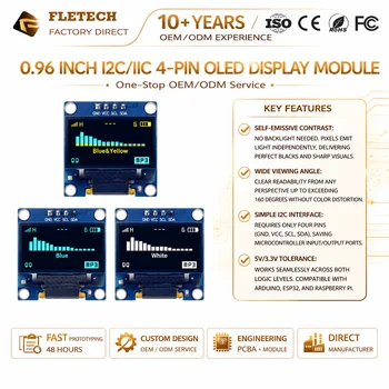 0,96 Zoll I2C OLED-Displaymodul 128x64 Pixel SSD1306 Treiber-Bildschirm 4-Pin IIC Serielles Display-Board