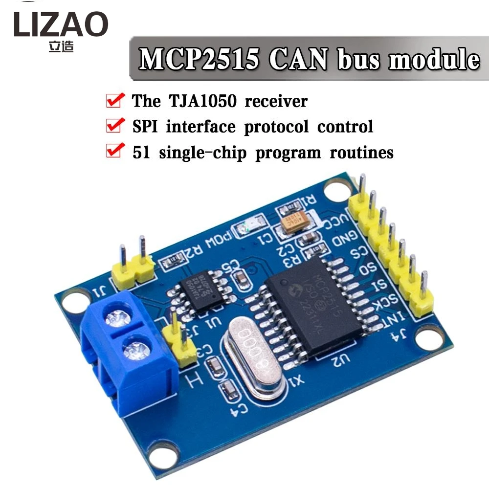 LIZAO MCP2515 CAN-Bus-Modul mit TJA1050 Transceiver, SPI-Schnittstellensteuerung, für 51 MCU-Projekte