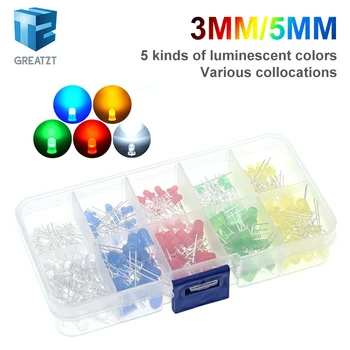 200 Teil/los 3MM 5MM Led Kit Mit Box Gemischte Farbe Rot Grün Gelb Blau Weiß Leuchtdiode Sortiment 20PCS Jedes