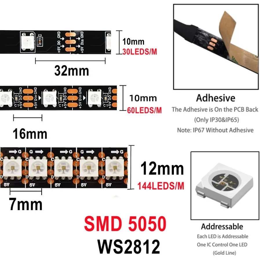 WS2812B 5050 RGBIC Smart LED-Streifen WS2812 Individuell – Bild 2