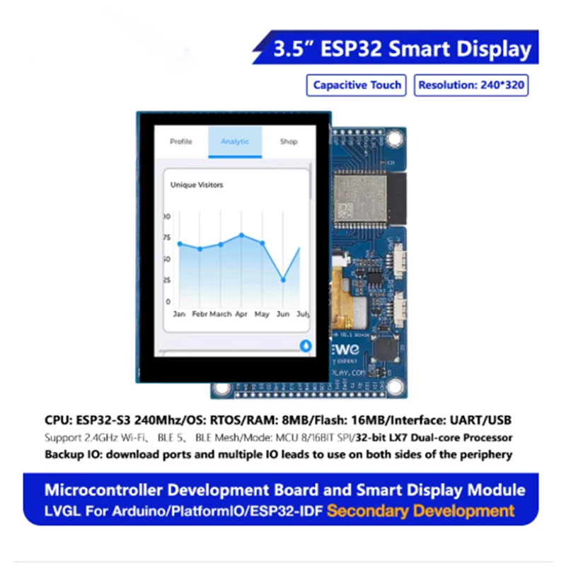 ESP32-S3 LVGL WIFI&BLES HMI-Entwicklungsboard RGB LCD Ar-duino – Bild 4