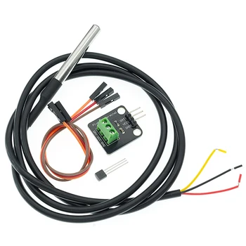 DS18B20 Temperatursensormodul-Kit, wasserdicht, 100 cm, digitales Sensorkabel, Edelstahl-Sondenklemmen-Adapter