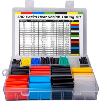 2:1 Kabel-Schrumpfschlauch-Set, sortiertes Hitze-Schrumpfschlauch-Set, thermoretractile (580 Stück)