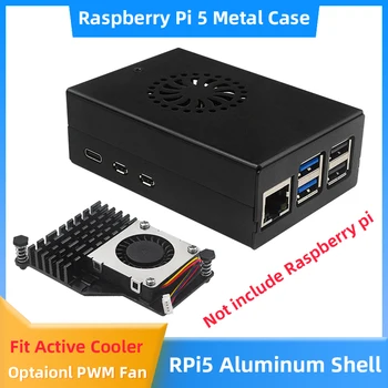 Raspberry Pi 5 Gehäuse aus Aluminiumlegierung, schwarzes Metallgehäuse, optionale aktive