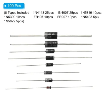 8 Arten 100 Stück Gleichrichter-Dioden-Sortiment-Kit 1N4148 1N4007 FR107 FR207 1N5819 1N5399 1N5408 1N5822 DIY
