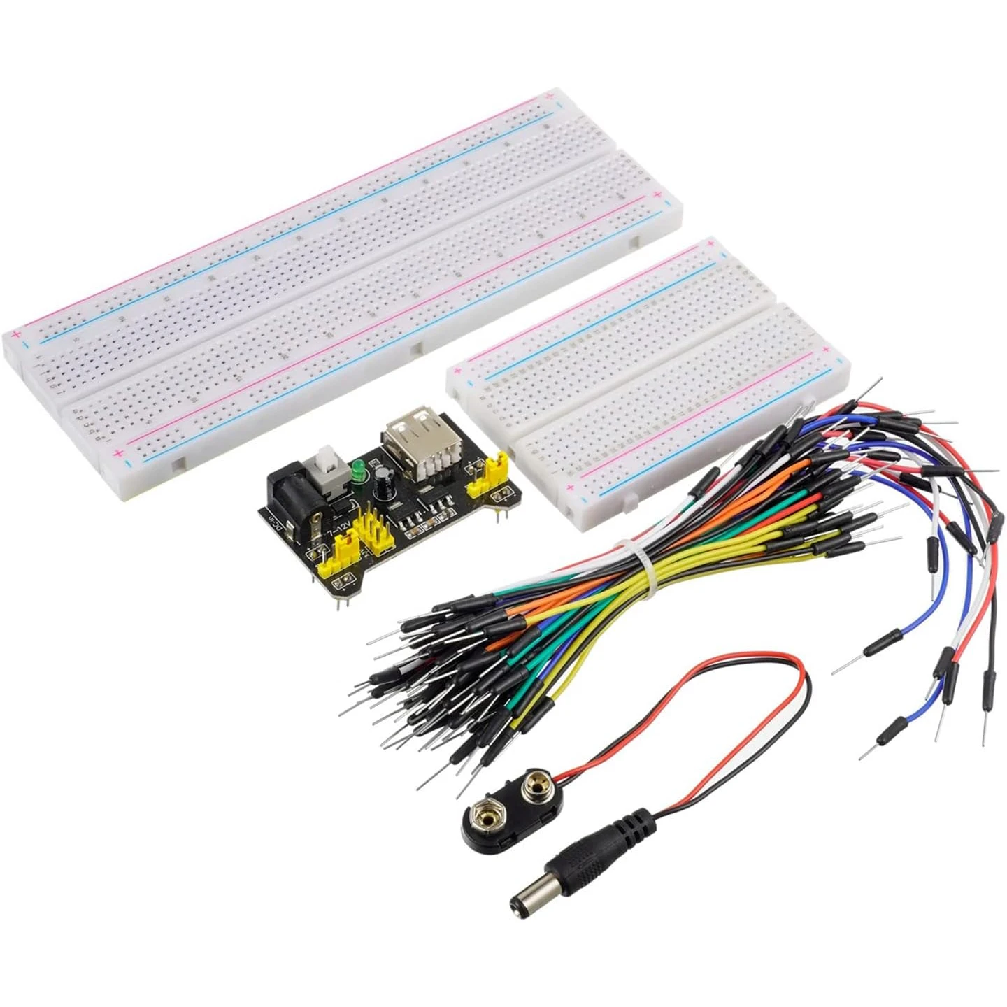 Breadboard-Kit mit Netzteilmodul, Überbrückungskabel, Batterie-Clip, 830 und 400 Verbindungspunkte, Breadboard
