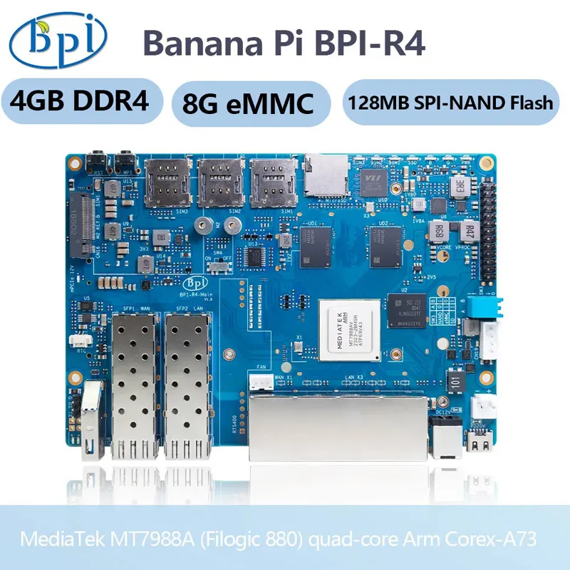 Banana Pi BPI-R4 MT7988A 4GB DDR4 8G EMMC 128MB SPI NAND Flash Smart – Bild 2