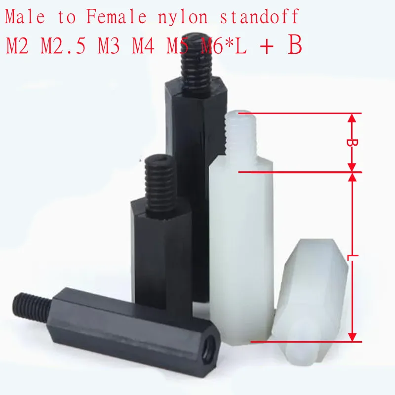 Nylon-Abstandshalter M2 M2.5 M3 M4*L+6 Weiß Schwarz PCB Nylon-Abstandssäule Kunststoff-Abstandsschrauben