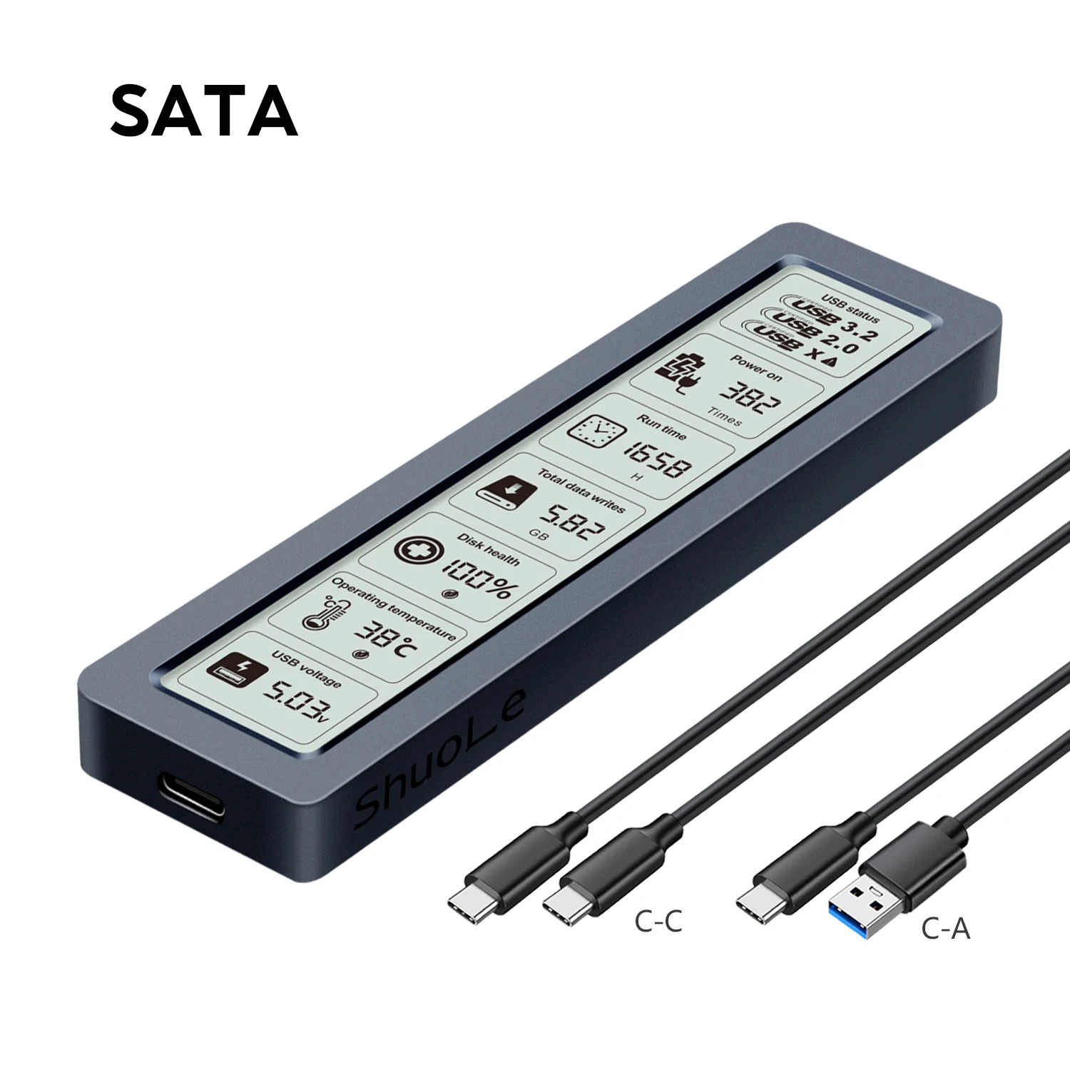 M.2 NVMe SATA SSD-Gehäuse Visuelles Smart SSD-Gehäuse USB 3.2 Gen 2 10 Gbit/s NVMe PCI-E 20 Gbit/s