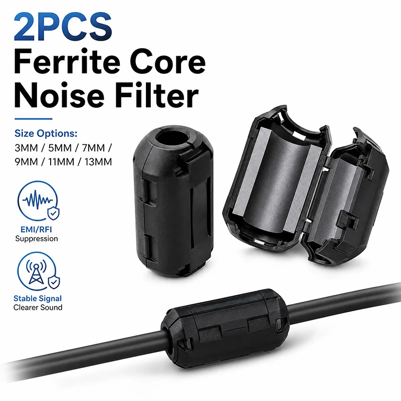 Clip-on Ferritkern-Ringfilter zur RFI-EMI-Störungsunterdrückung für 3,5mm-13mm Kabel USB-Stromkabel (2 Stück)