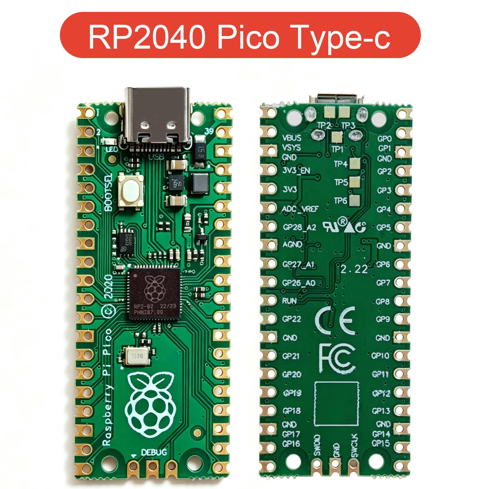 Raspberry Pi Pico W RP2040 Dual-Core ARM Cortex-M0+ Mikrocontroller 264KB WiFi Typ-C Micro-USB-Board